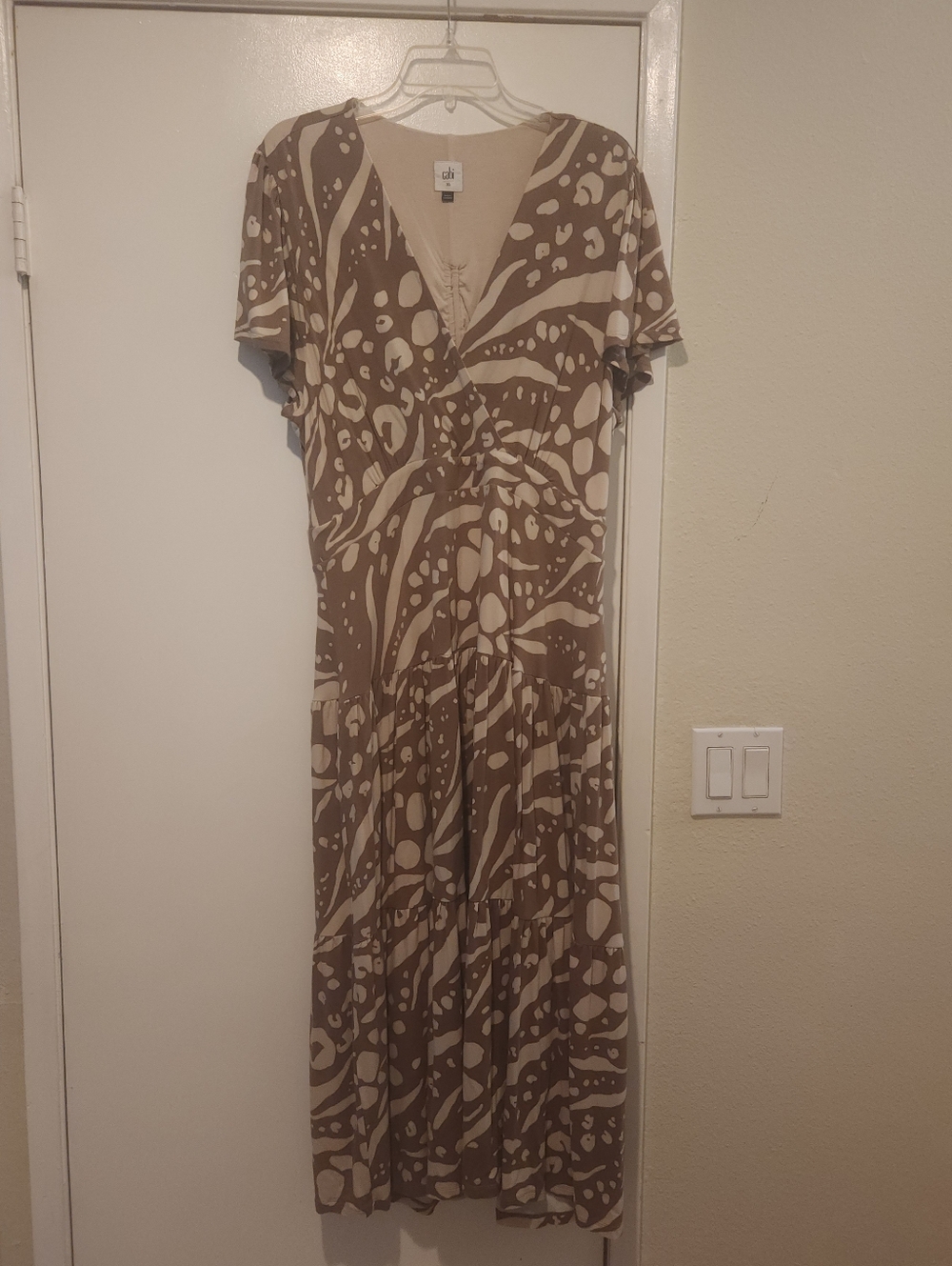 Unbranded Taupe & Cream Printed Wrap Maxi Dress